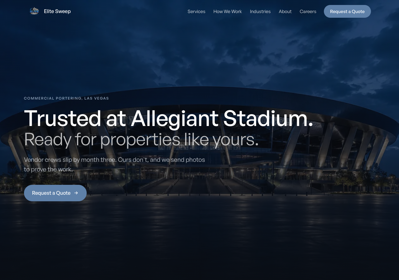 Elite Sweep's rebuilt homepage, live at elitesweepporter.com