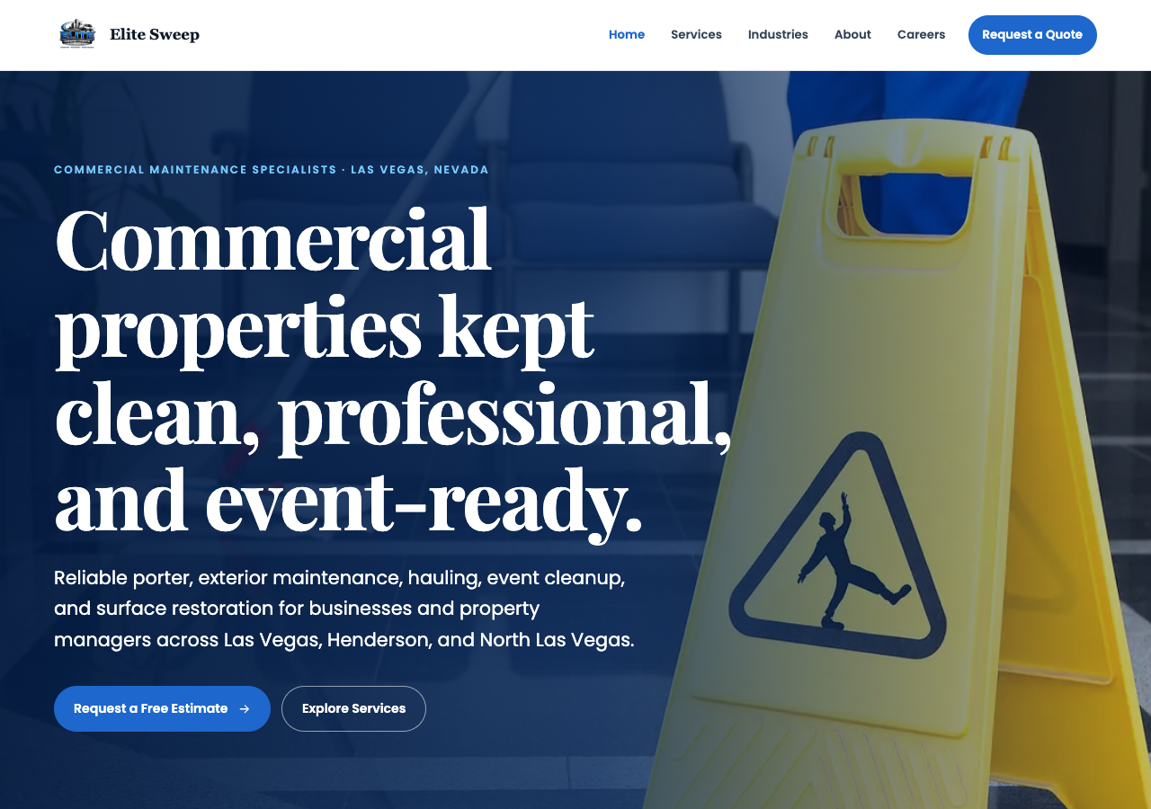 Elite Sweep's original homepage, before the rebuild